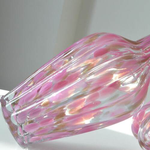 中古风芬顿褶皱花边口粉点洒金纯手工大肚玻璃花瓶水养插花器摆件