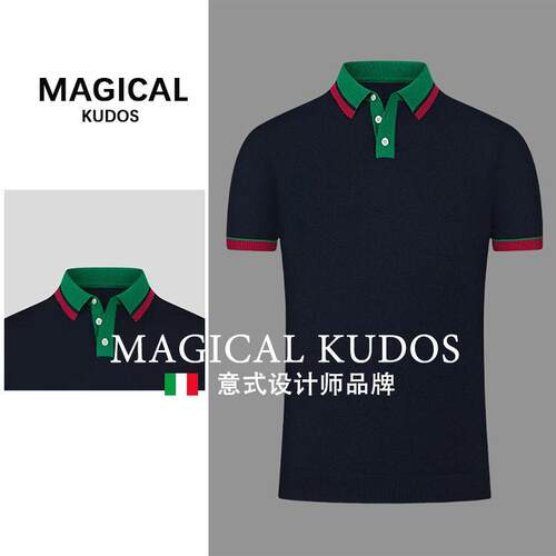 MAGICAL KUDOS2026夏季新款时尚翻领针织短袖Polo衫男运动休闲装
