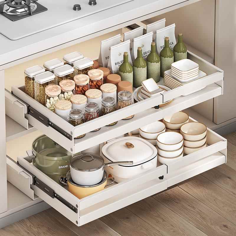 拉篮厨房橱柜抽屉式碗架收纳内置碗篮碗碟柜内抽拉收纳架子