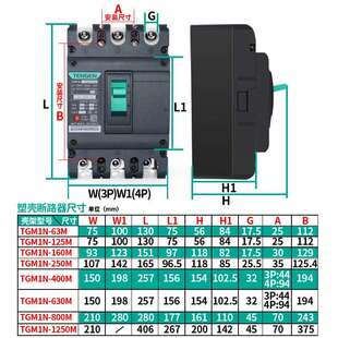 天正TGM1N塑壳断路器M型较高分段能力50KA70KA空气开关3300三相3P