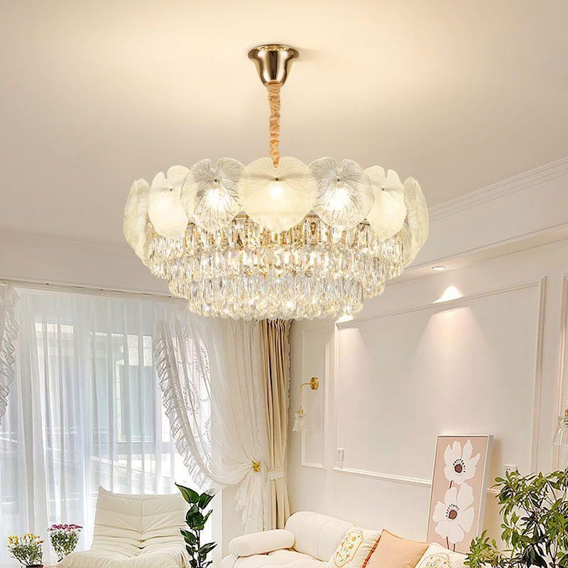 法式客厅主灯具现代轻奢荷叶高端大气别墅餐厅水晶吸顶灯套餐全屋