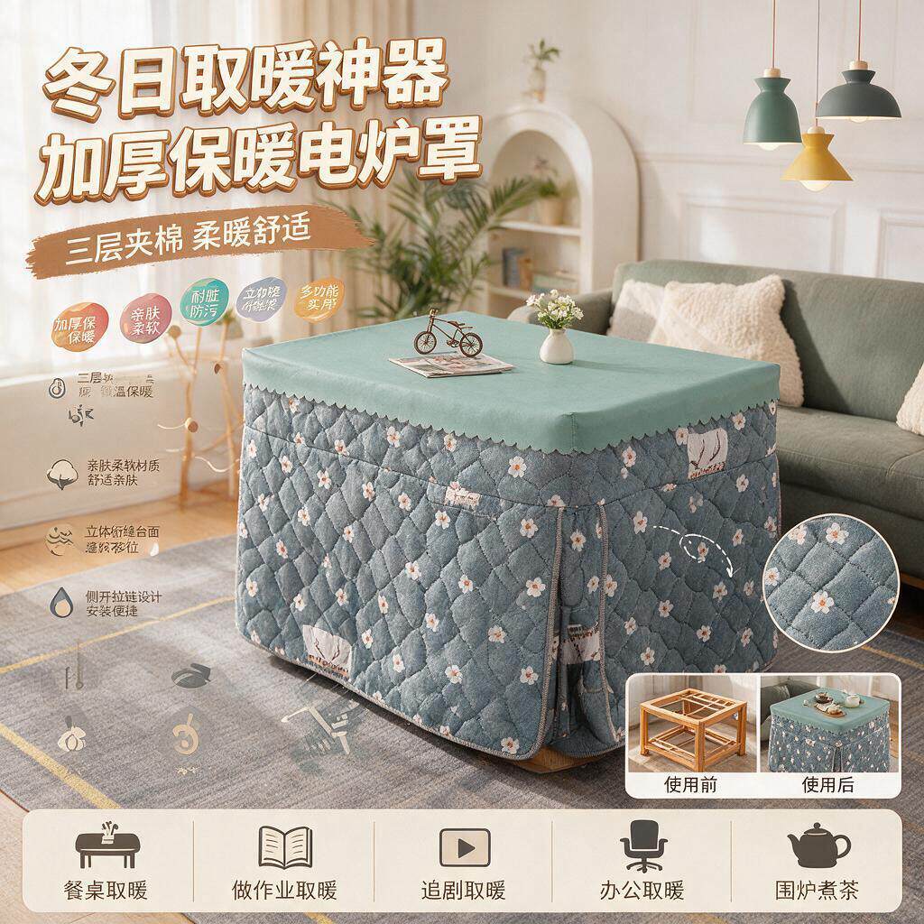 烤火桌子套罩电炉套桌布保暖罩罩保护罩围挡防油取暖夹棉防水居家