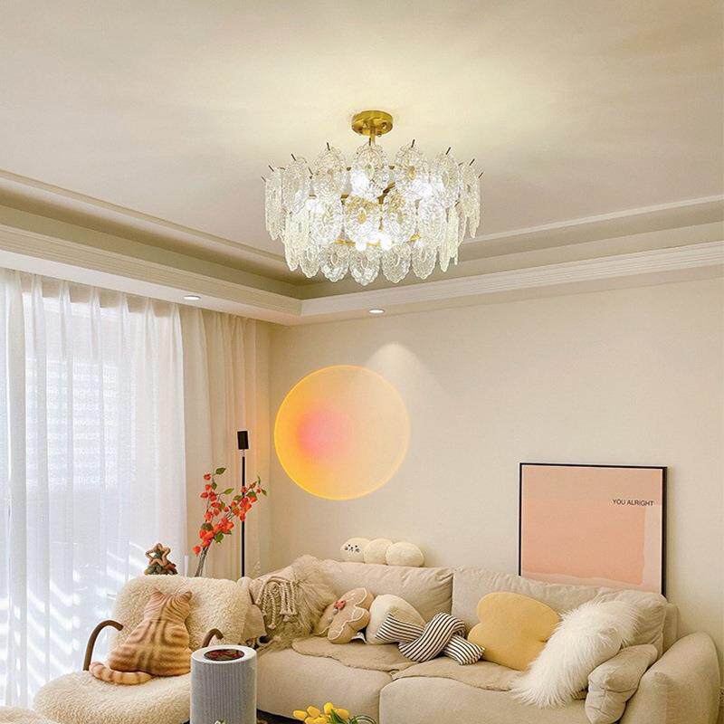 现代奶油风灯饰客厅餐厅法式轻奢水晶吊灯卧室设计师复古玻璃吊灯