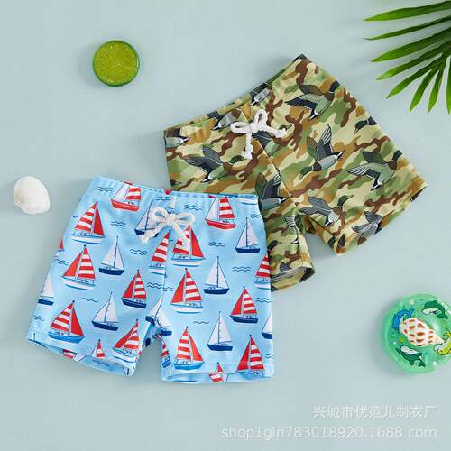 Watercolor Sailboat Swim Trunks - Boys Swimsuit