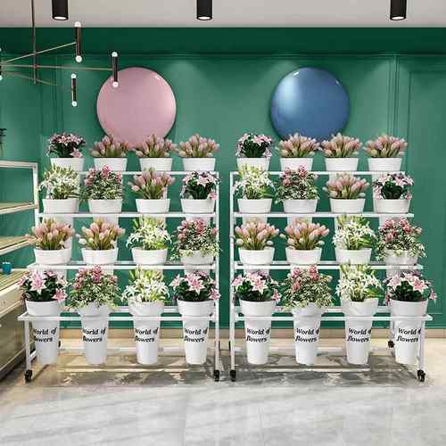 花店鲜花展示架多层阶梯花架可移动铁艺花架花店多功能花桶展示架