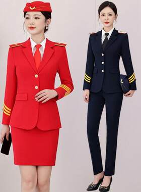 大红色军乐队服装演出服新款套装婚庆锣鼓队打军鼓服空姐城轨制服
