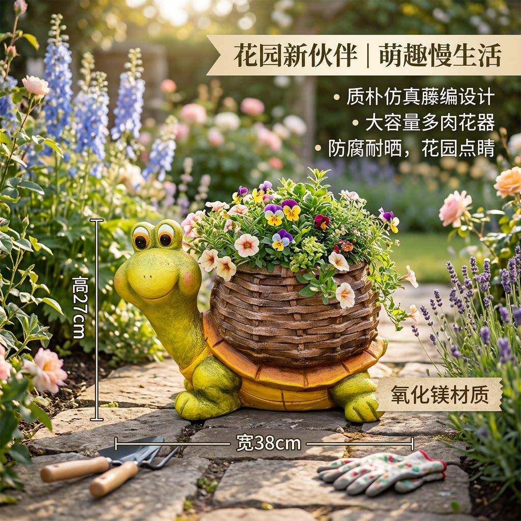 户外庭院可爱乌龟花盆花园创意花盆地面装饰阳台卡通创意盆栽摆件