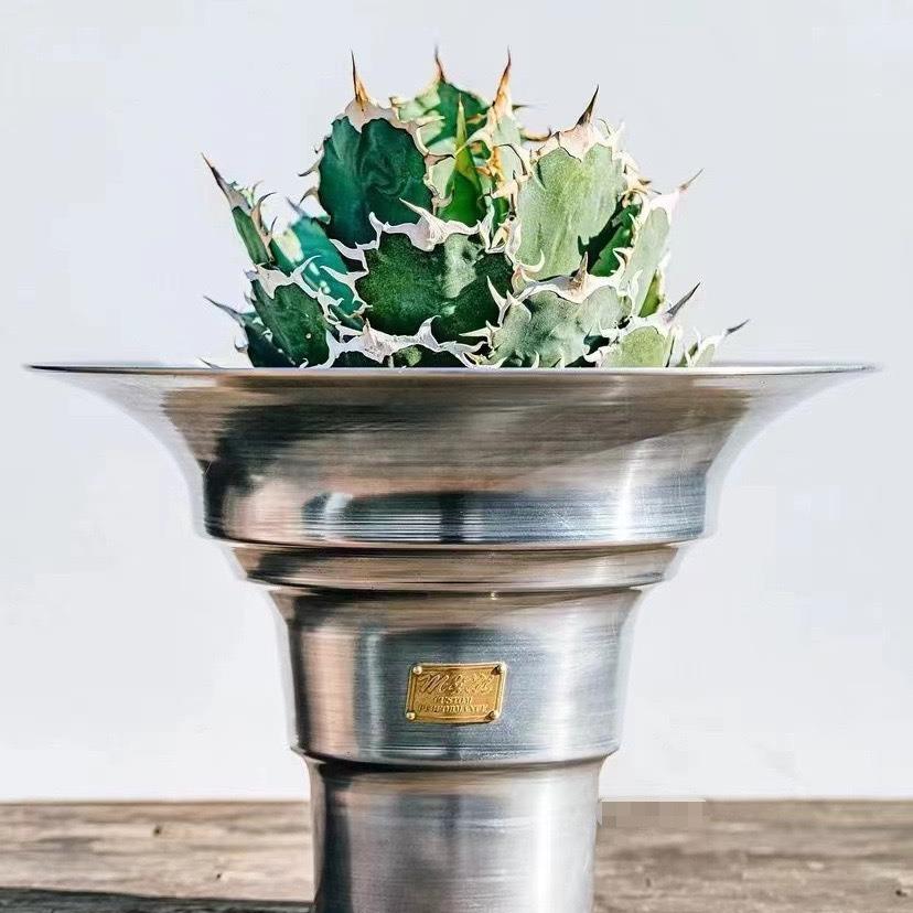 龙舌兰花盆块根植物铝合金金属花盆透气高档新款植木钵个性金属风