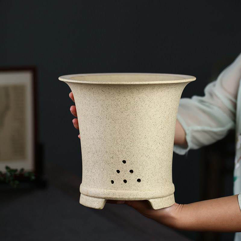 尚扣紫砂花盆君子兰专用大口径绿植透气桌面地面古典素面手工花器