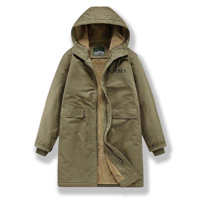 MAROLIO~抗寒-15℃ 羊羔绒外套男中长款大衣连帽复古加厚甲板棉服