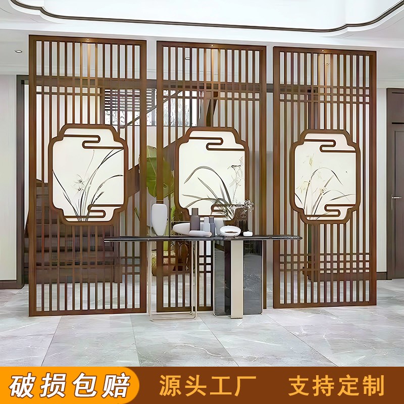 中式花格客厅隔断入户镂空玄关东阳木雕花屏风柜仿V古实木质门窗