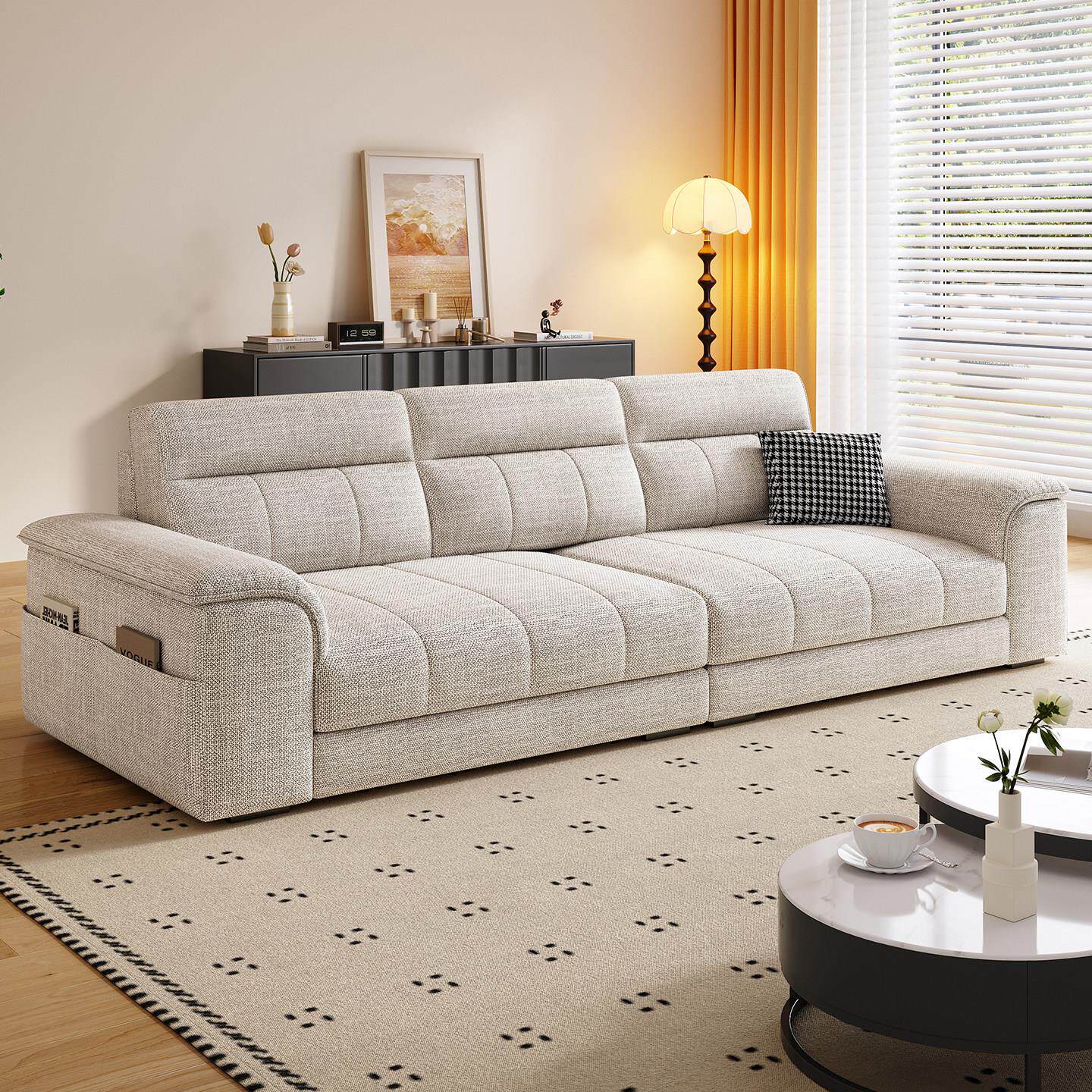 法式奶油风棉麻布艺沙发客厅小户型2026新款现代简约直排双三人位