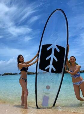 直销SUP透明船桨板新款冲浪板滑水漂流桨板黑色船桨安全脚绳