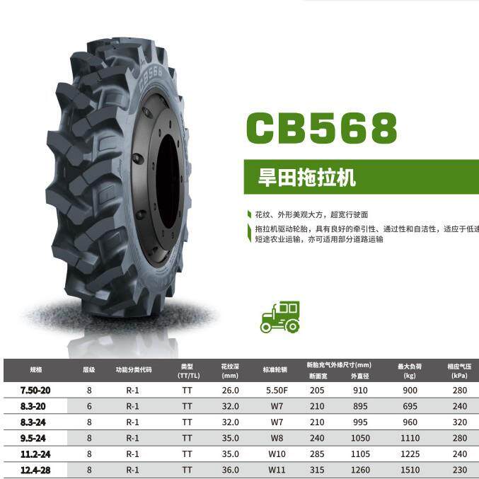 朝阳农用拖拉机斜交轮胎CB568 规格7.50-20/8.3-20/9.5-24直供价