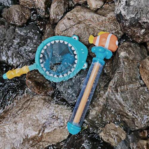 儿童喷水枪抽拉式水炮小宝宝捞鱼网溯溪露营玩具海边沙滩玩水装备