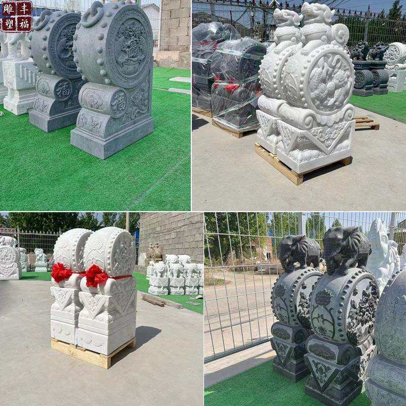 现货石雕门鼓厂家大理石狮子麒麟石鼓别墅庭院汉白玉门墩抱鼓石