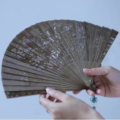 金丝楠木苏扇小叶桢楠中国风扇子复古折扇摆件日用工艺扇摆件