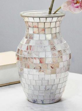 欧式粉紫色碎花收脖马赛克玻璃花瓶时尚家居客厅餐厅装饰台面花插