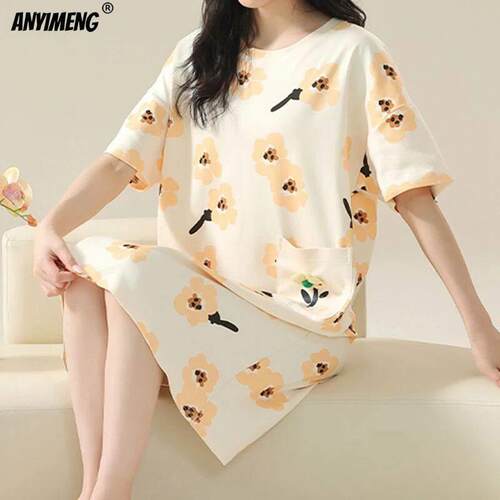 100% COTTON! M-4XL Plus Size Summer Women Nightgown Brand Ne