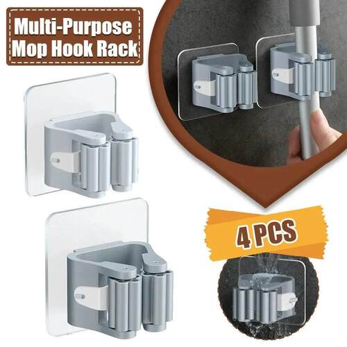4PCS Mop Hook without Punching Broom Clamp Holder with Stron