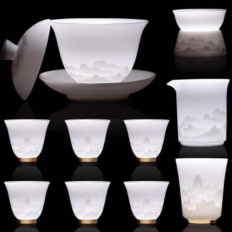 羊脂玉白瓷冰种功夫茶具套组2025新款家用办公室泡茶杯盖碗礼盒装