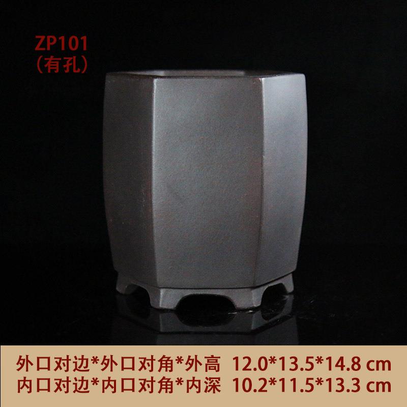 紫砂花盆手工盆景盆精品六方形菖蒲盆觅陶乡精品仿古盆
