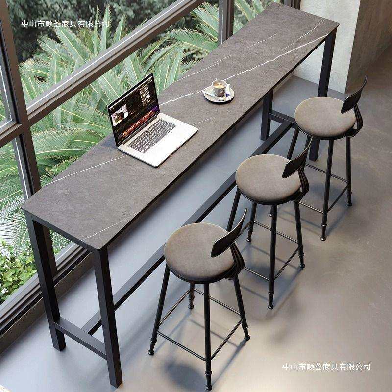 岩靠墙吧台桌高脚桌简约家用客厅ZAI板餐桌条窄长桌桌奶茶店桌椅