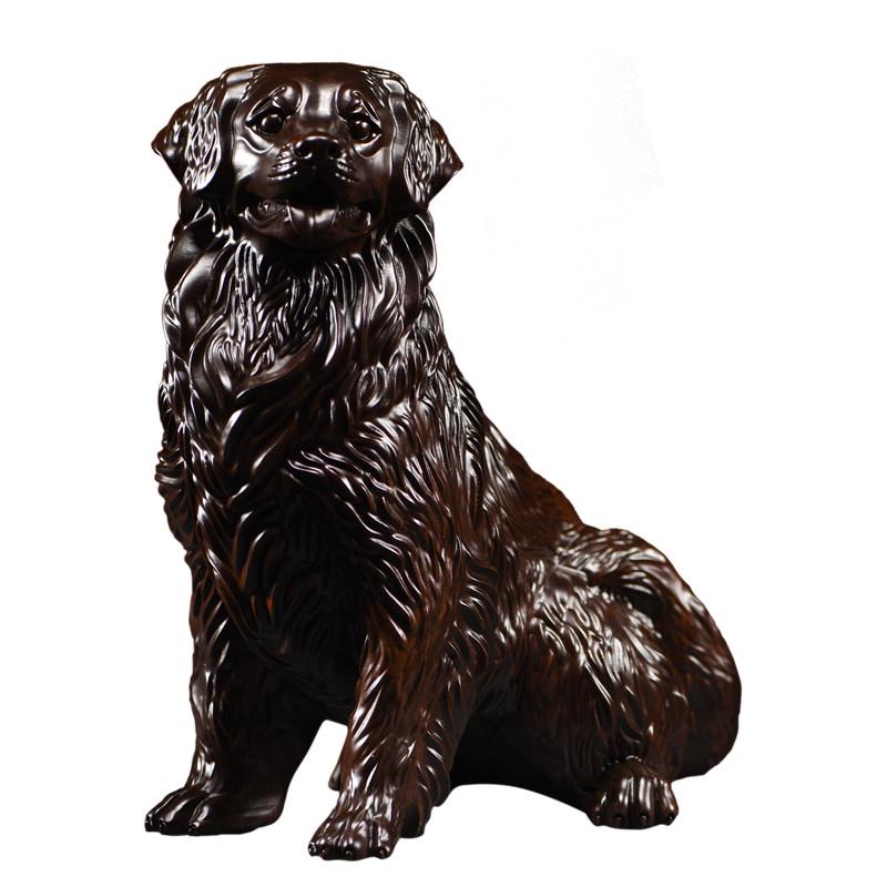 木雕摆件金毛实木雕刻狗十二生肖办公司装饰新居搬迁贺礼书架礼品