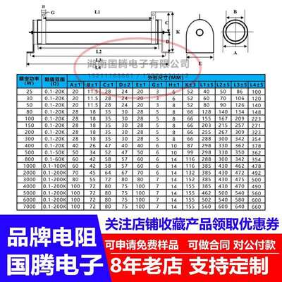 波纹线绕制动电阻刹车伺服负载大功率4000W430R470R500R510R 欧 J