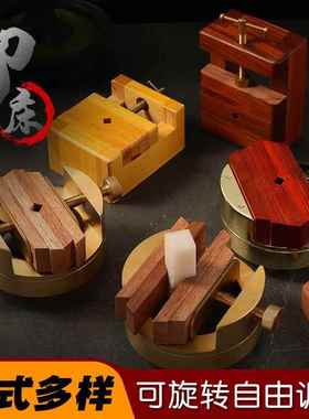 新品3台60度黄旋转双螺旋铜金属床篆刻床一体式篆刻工具用具夹初学者雕刻夹床印檀木刻印篆床实木夹具具文房