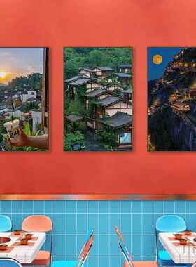风景名胜挂画山水湖泊客厅餐厅墙面装饰画黄山衡山办公室茶室壁画