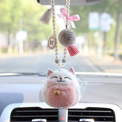 创意汽车配件挂件，可爱吉祥猫汽车后视镜挂件，汽车内饰，确保安