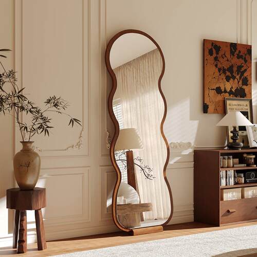 中古全身镜落地镜家用波浪镜子挂墙全身镜高级女生卧室简约全身镜