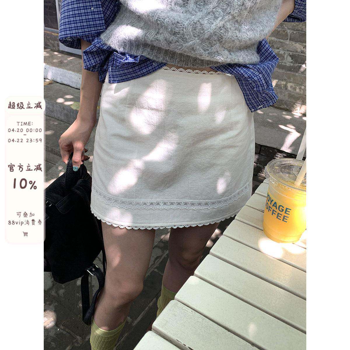 馨帮帮 自制蕾丝花边高腰A字包臀短裙2026甜茶拼接感显腿长半身裙