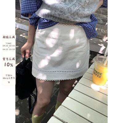 馨帮帮 自制蕾丝花边高腰A字包臀短裙2026甜茶拼接感显腿长半身裙