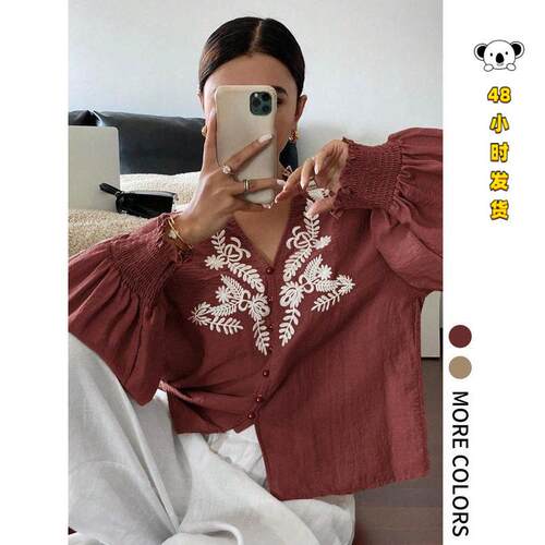 K 58022 Women's embroidered floral cardigan shirt女刺绣花卉