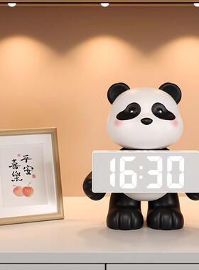 熊猫时钟摆面件创意钟表摆台客卧室BJ807-8桌式数厅字电子钟闹钟