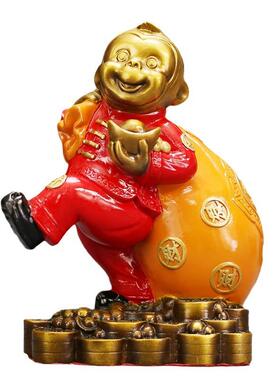 布袋猴招财摆件创意家居摆设桌面装饰品店铺开业送礼钱袋全铜摆饰