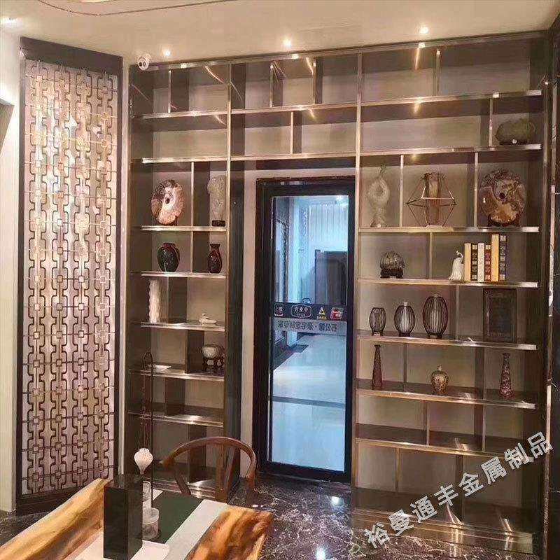 新款直销订作黄钛金不锈钢书柜后现代简约金色304书架展示架订制