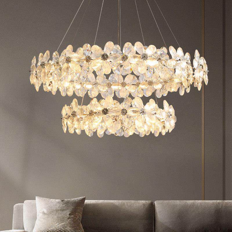 设计师款艺术繁花客厅水晶吊灯现代法式轻奢大气圆环卧室饭厅灯具