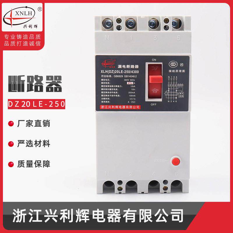 厂家供应DZ20LE-250/4300塑料式外壳漏电断路器4P漏电开关保护器