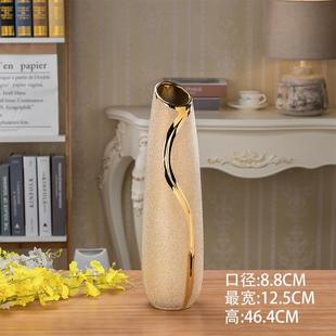 客厅电视柜摆件装 落地大花瓶 家居关玄 58cm金色饰瓷陶花瓶 正品