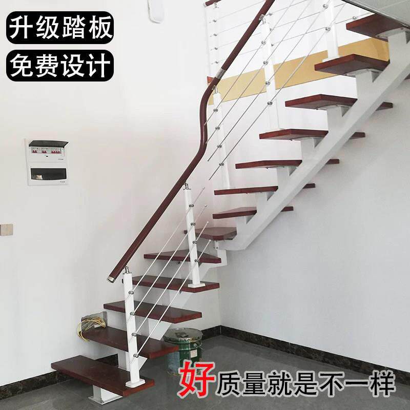 整体阁楼楼梯定制覆式室内直梁转角直梯家用成品建鑫达旋转梯钢木