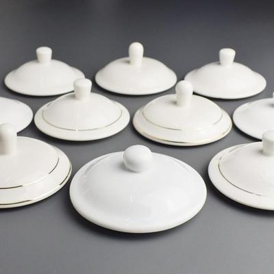 茶杯配件骨瓷盖杯水杯盖子陶瓷单卖会议杯金边杯子白色银边办公