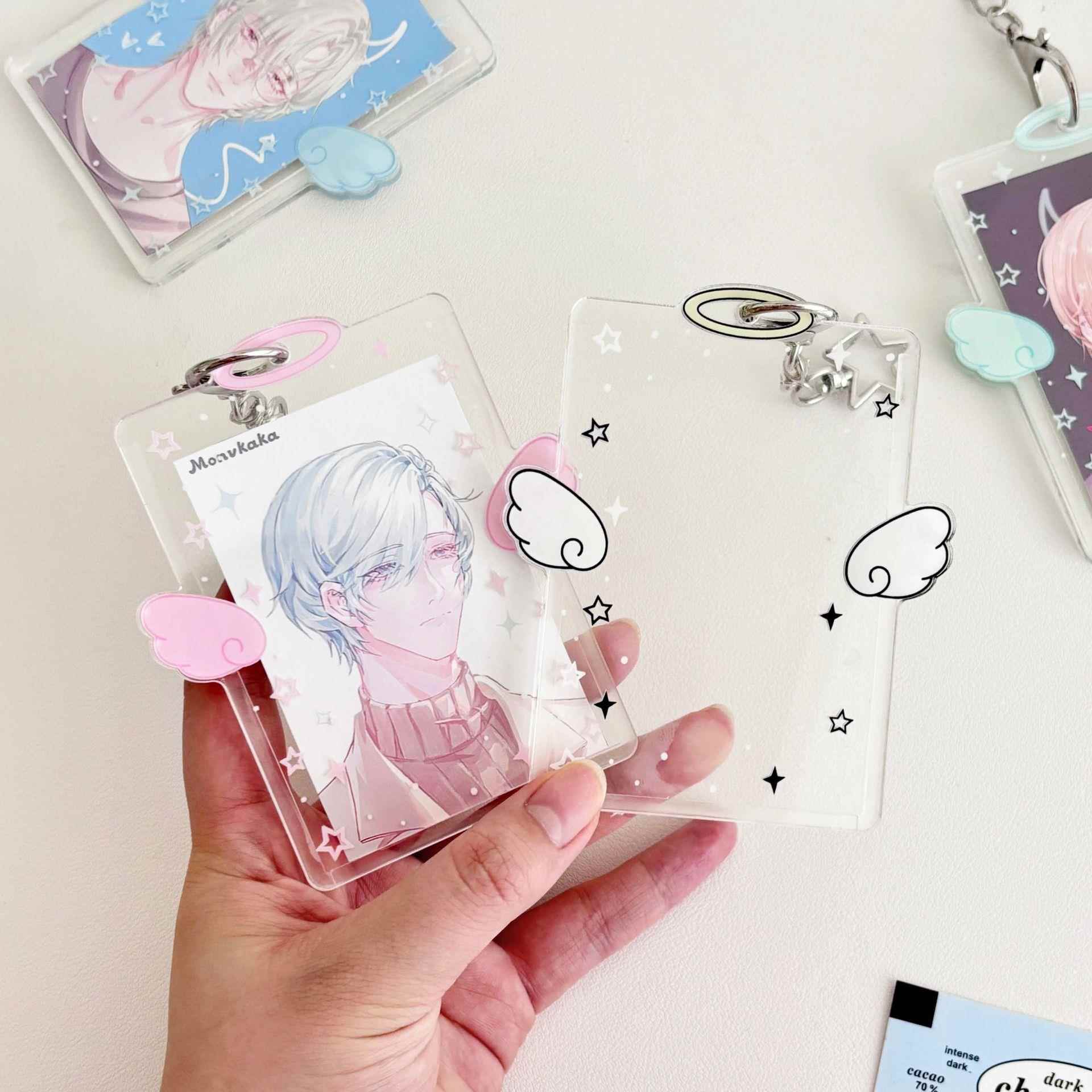 新款天使翅膀卡套亚克力硬卡套3寸小卡饭卡公交卡证件卡卡膜包挂