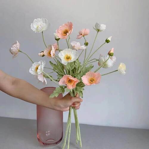 Artificial Flowers Fake Poppy Silk Flowers Long Stem Housewa
