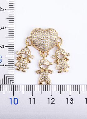 Nidin Fashion Son Daughter Heart Gold Color Cubic Zirconia F