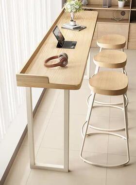 阳台北休闲简吧家用约实木桌靠墙靠窗长条桌子桌条椅JPW高脚组欧