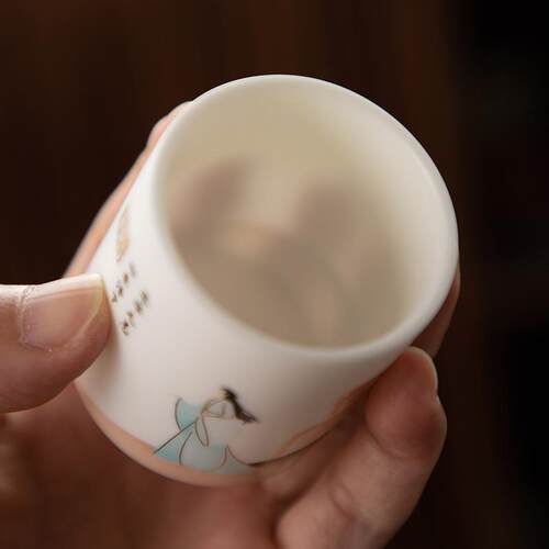 德化陶瓷【茶杯】仙侣齐岩70ml/羊脂玉瓷/堆金素烧/品茗杯主人杯