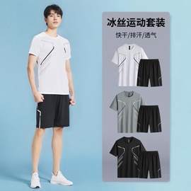 运动服套装男跑步短袖冰丝夏季速干衣篮球服健身衣服短裤夏天高弹